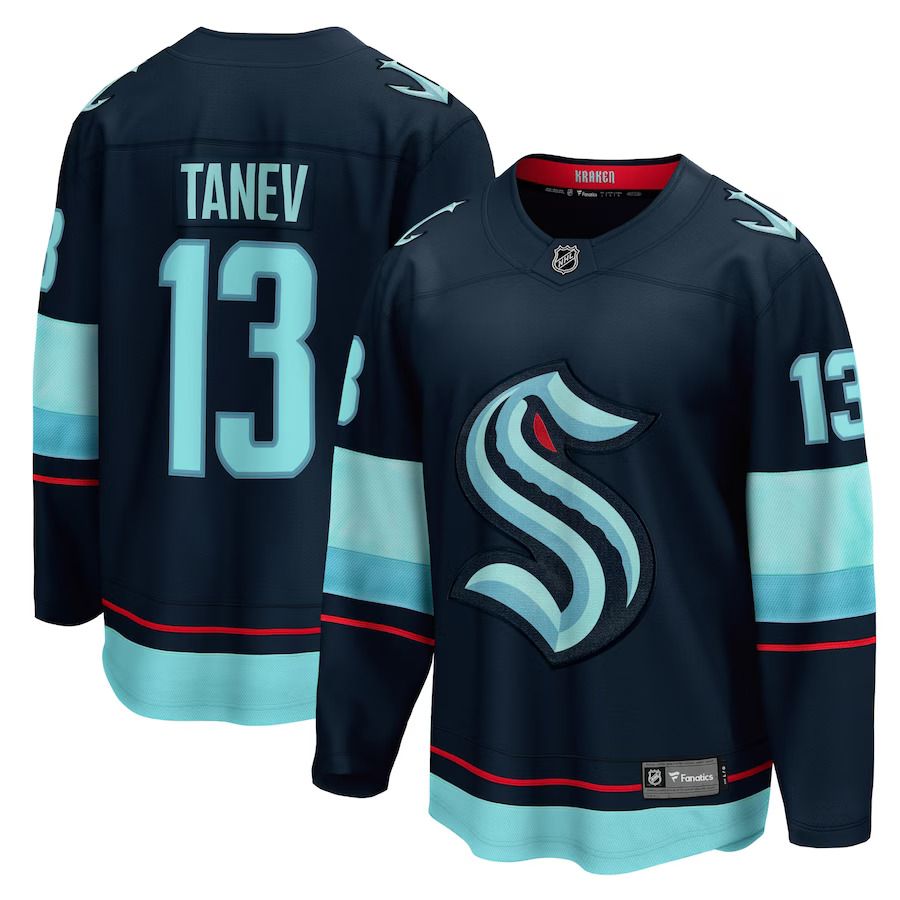 Men Seattle Kraken 13 Brandon Tanev Fanatics Branded Deep Sea Blue Home Premier Breakaway Player NHL Jersey